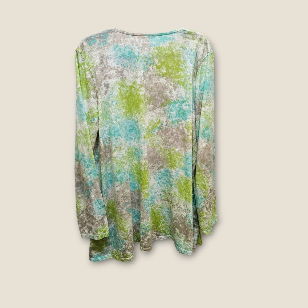 Pure Jill Batik Jacket Open Front Cardigan Pima Cotton Blend Green Blue L - Picture 2 of 9
